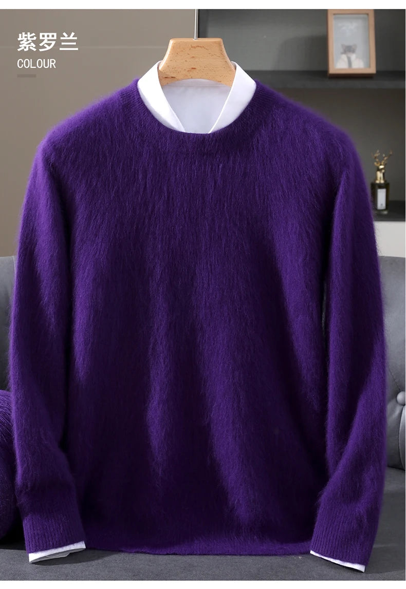 Autumn Winter New Men's Sweater Round Neck Loose Pullover Knitted Sweater Casual Solid Color Thickened 100% Mink Cashmeresweater