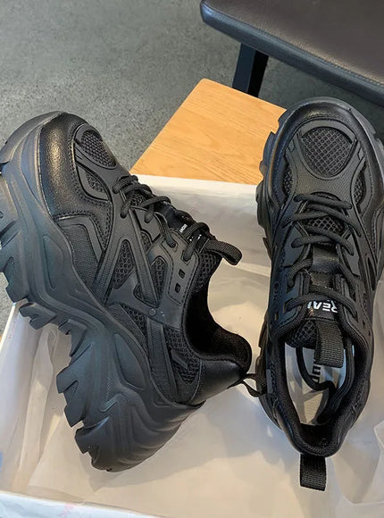 Women New Fashion Platform Sport Shoes Women 2024 New Summer Black Casual Chunky Sneakers Women Mesh Leather Platform Shoes
