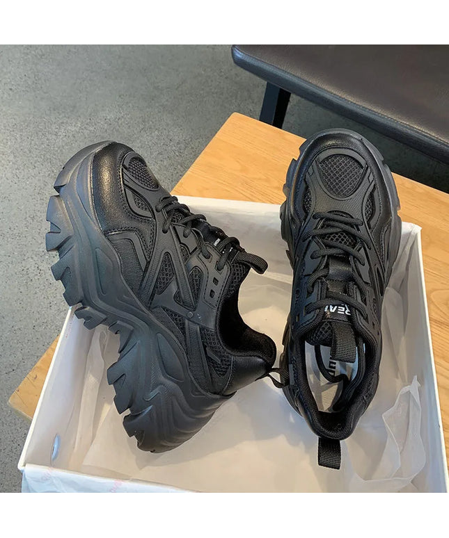Women New Fashion Platform Sport Shoes Women 2024 New Summer Black Casual Chunky Sneakers Women Mesh Leather Platform Shoes
