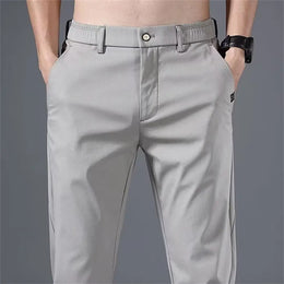 2024 Summer New Thin Ice Silk Stretch Men's Pants Casual Elastic Waist Smooth Trouser Pants Male Brand Clothing 5 Colour