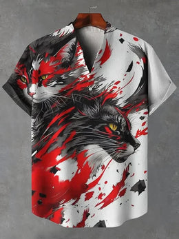 Summer Men's Printed Short Sleeve Shirt Vintage Linen Shirt Men's Festival Casual Short Sleeve Top Street Trend Fast Delivery