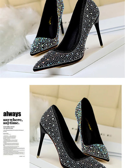 Shallow Mouth Pointed Color Rhinestone Pumps Fashion Wedding