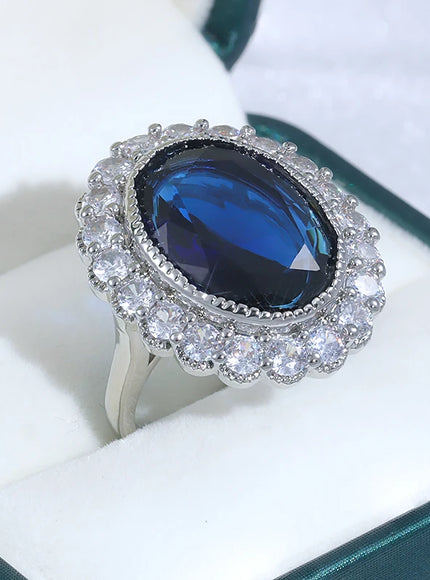 New High Quality Blue Zircon Ring for Women's Big Shiny AAA Zircon Jewelry Party Ring Engagement Jewelry Wedding Ring for Women