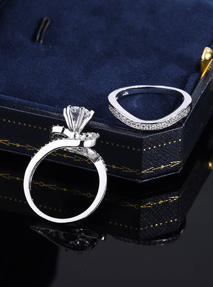 2024 Hot Sale Hot Sale 2pcs Ring Set Geometric Zircon Double Layer Women's Ring Engagement Bridal Jewelry Couple 925 Ring
