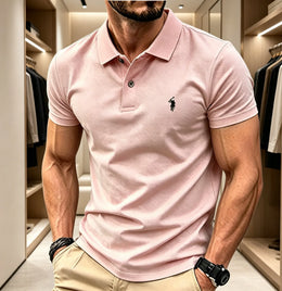KissICON pink11 / M Mens Breathable Lapel Polo Shirt with Rider Embroidery