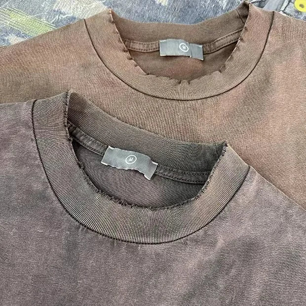 2044ss Summer Men T Shirts Women Unisex Streetwear Tee Retro Casual Cotton Embroidered T shirt Tee Gray