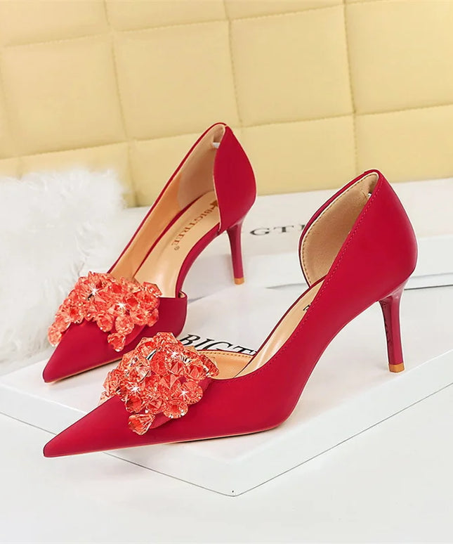 2024 New Rhinestone Women Pumps Bow knot Retro