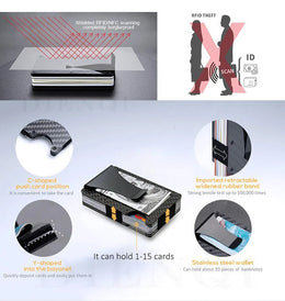Minimalist  Wallet for Men, Money Clip Cash Strap Wallet, RFID Blocking Metal Wallet Aluminum Card Holder(Carbon Fiber)