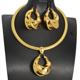 Gold Color Collar Necklace Earrings Jewelry Set For Women Dubai Africa Luxury Quality Jewellery Party Wedding Accessories