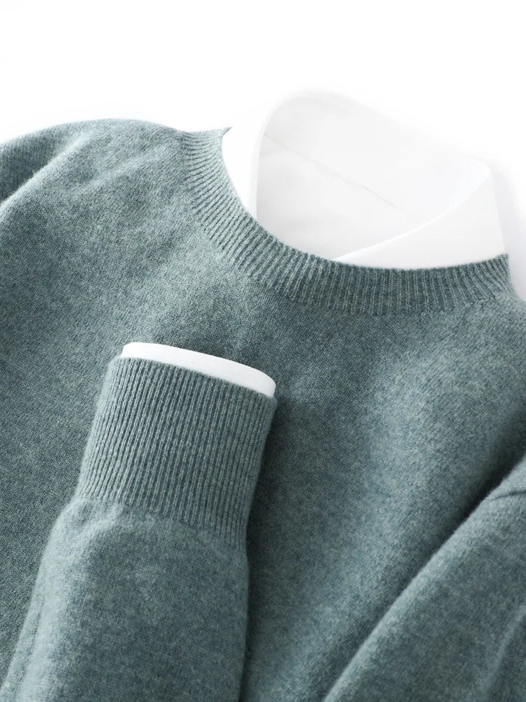 100% Merino Wool Sweater Man O-neck Basic Wool Pullover Autumn Winter Long Sleeve Soft Warm Jumper Smart Casual Knit Popular Top