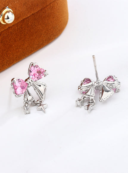 New High Quality 925 Silver Plated Women's Earrings Fashion Bow Shape Color Zircon Jewelry Anniversary Gift Earrings for Women