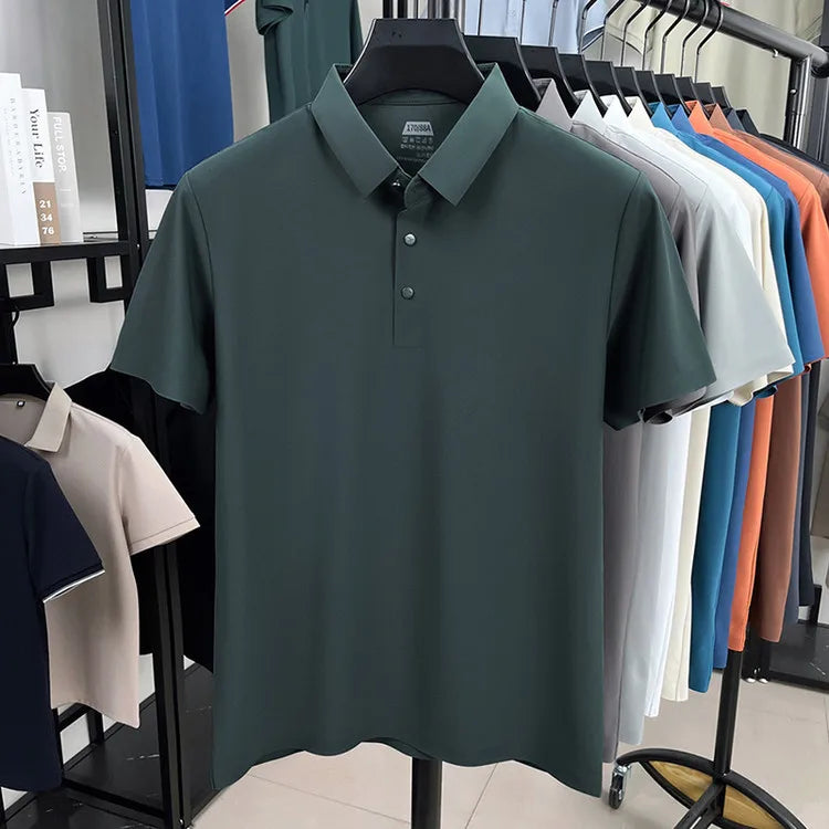 Men's Seamless Polo Shirt - Breathable Nylon-Spandex Blend, Reinforced Collar & Matching Buttons (12 Colors, M-4XL)