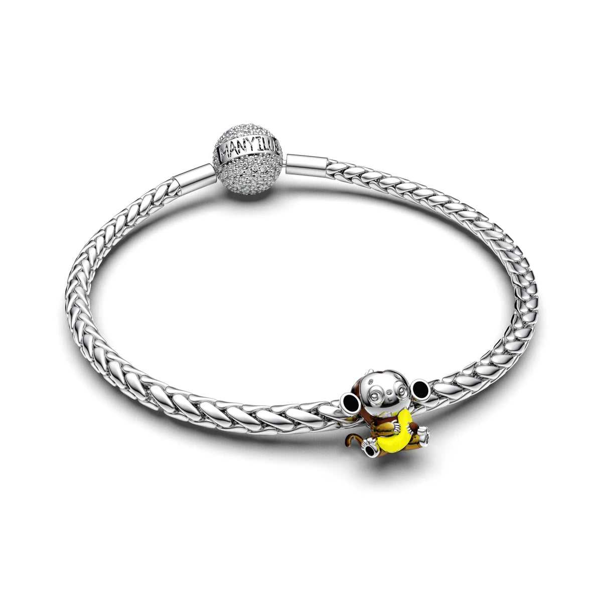 KissICON H28 Manyilus Banana Monkey Charm 925 Sterling Silver Fun Animal Jewelry Pendant for Original Bracelet Playful Gift for Animal Lovers