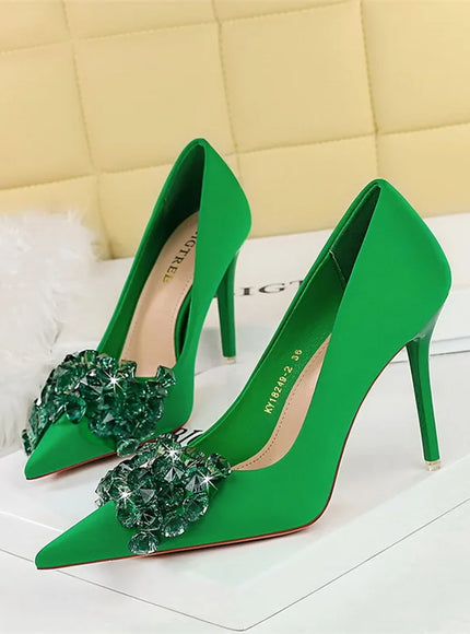 Rhinestones Women Pointed Toe Shallow Mouth Pumps Crystal