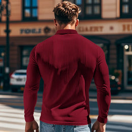Cross-border Autumn Men's Classic Casual American Lapel Button-up Long-sleeved T-Shirt Elastic Pit Strip Polo Shirt