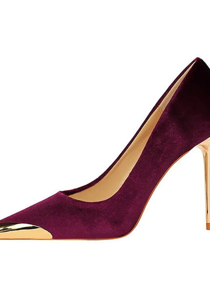 Women Fashion Comfort Suede High Heels Green Burgundy