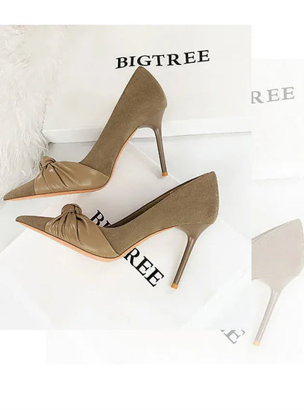 KissICON Suede Women Pumps Shallow Mouth Pointed Toe Bow