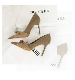 KissICON Suede Women Pumps Shallow Mouth Pointed Toe Bow