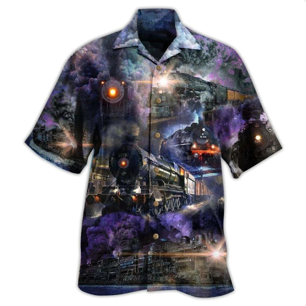 Hawaiian Men Shirt 3D Car Print Short Sleeve Blouse Summer Beach Vacation single Breasted Fashion Lapel Men's Clothing