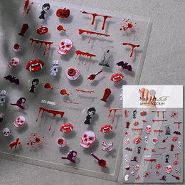 5D Skeleton Bat Halloween Nail Art Stickers y2k Black Bat White Skull Adhesive Emobossed Nail Decorative Decals Halloween Slider