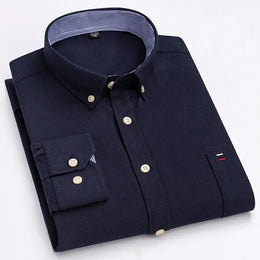 Men's 100% Cotton Smart Casual Shirt Long Sleeve Plaid Oxford Casual Solid Color Print Regular Fit Dress Shirt Oversized  6XL