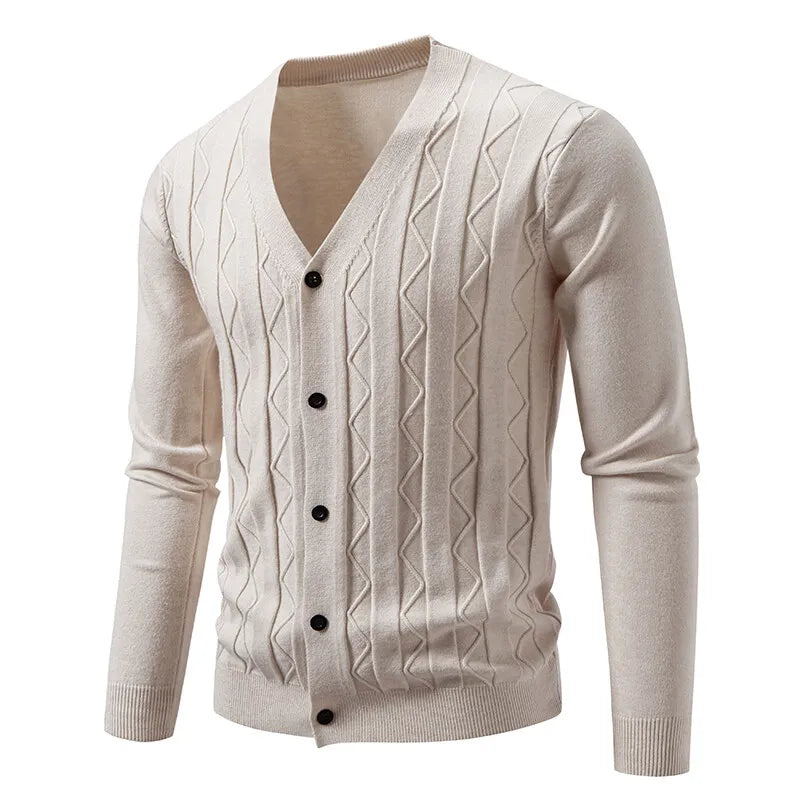 2025 New Knit Cardigan Men Korean Style Fashion Smart Casual V-Neck Knitted Sweatercoat Mens Solid Color Slim Sweater Outerwear