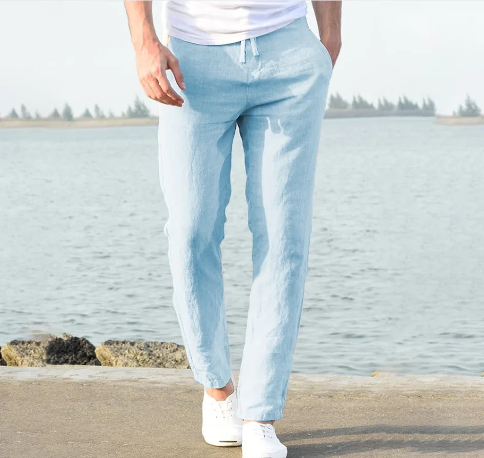 Men's Cotton Linen Pants Male Autumn New Breathable Solid Color Linen Trousers Fitness Streetwear S-5XL