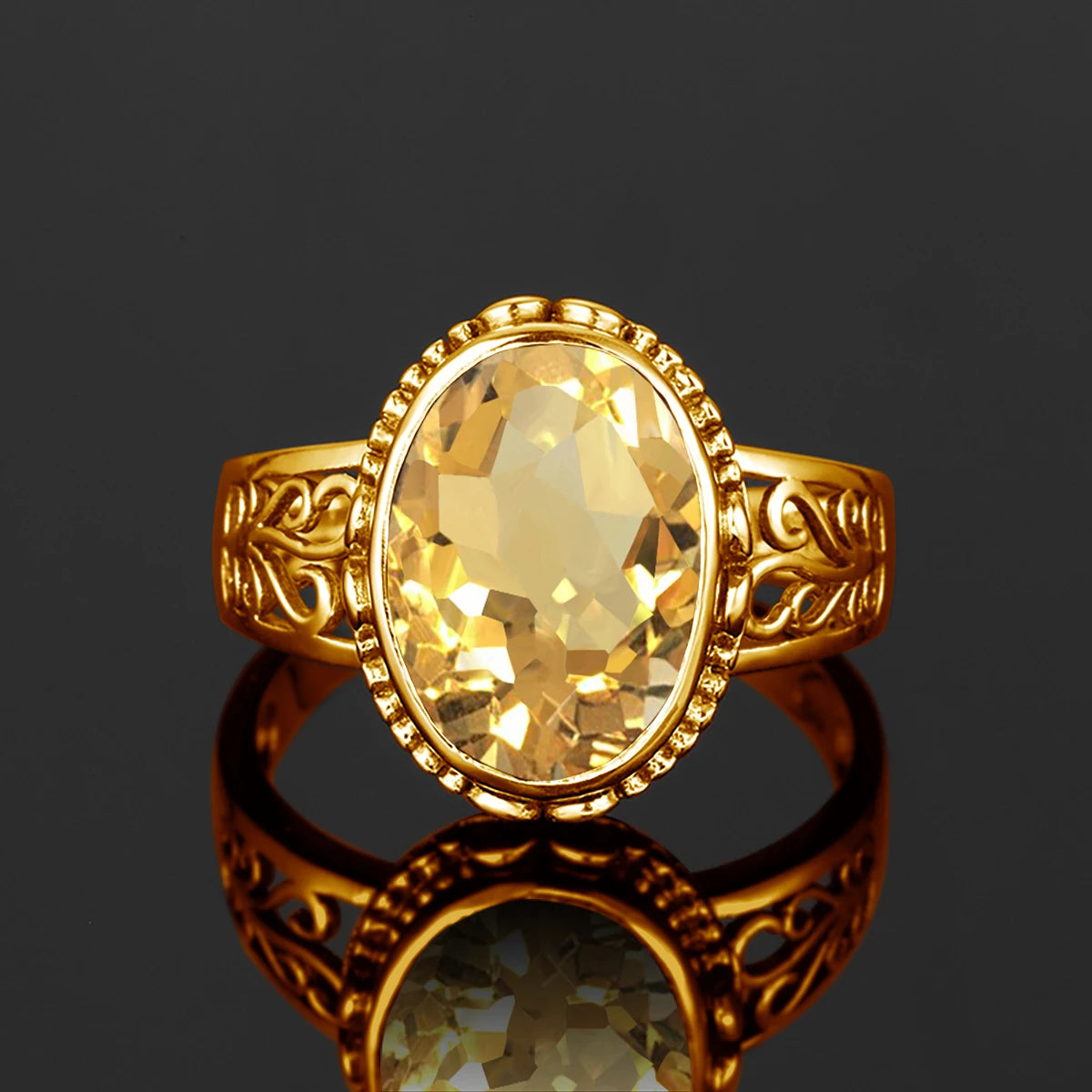 Yellow Gold Citrine Ring For Women 10*14mm Oval Cut Stone Art Deco Luck Birthstone Jewelry Trending Luxury Wedding Party Gift