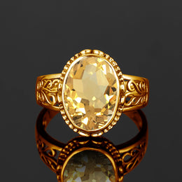 Yellow Gold Citrine Ring For Women 10*14mm Oval Cut Stone Art Deco Luck Birthstone Jewelry Trending Luxury Wedding Party Gift