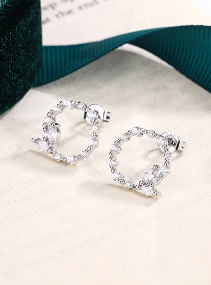 Korean Earrings Simple Silver Simple Geometric Round Garland AAAA Zircon Earrings Fashion 925 Silver Jewelry Christmas Gift