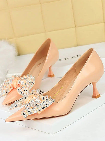 Women Green Pointed Toe Pumps Wedding Middle Low