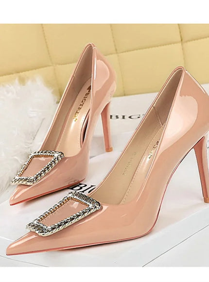 Woman 10cm High Heels Patent Leather Shallow Mouth