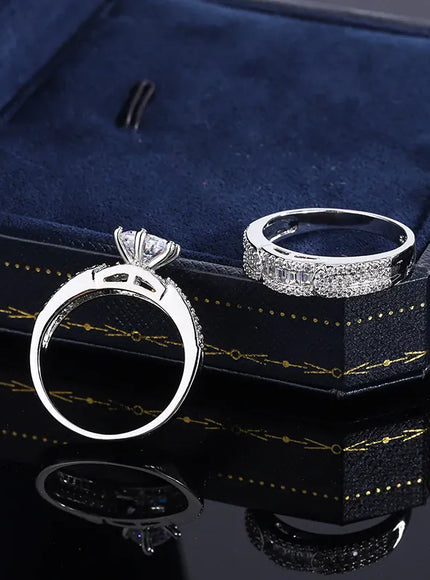 KissIcon Fashion Womens Two Piece Ring Zircon - Lightweight