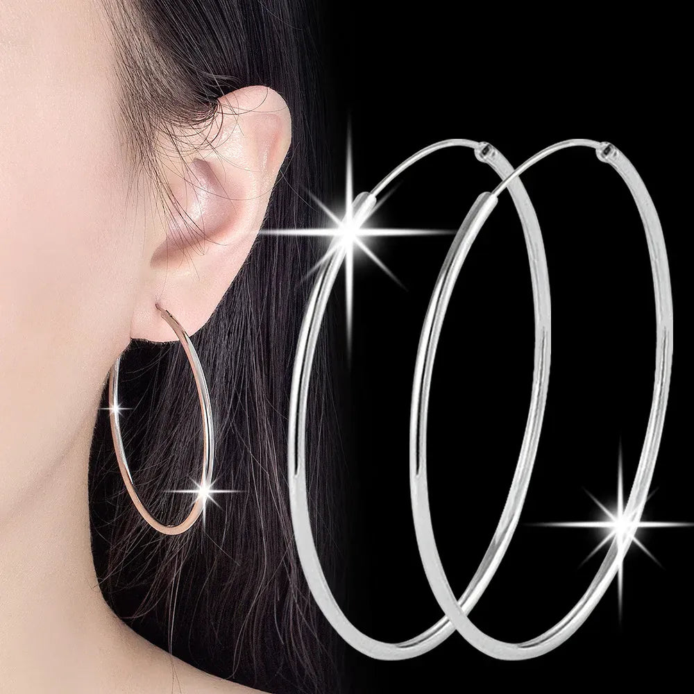 KissICON 3/4/5/6CM Round Hoop Earrings  925 Sterling Silver For Women Party Luxury Jewelry Accessories 2024 Trend Argent 925 Jewellery
