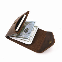 Genuine Leather Wallet For Men Male Real Cowhide Short Slim Minimalist Men's Cash Wallet Credit Card Holder With Flap Closure