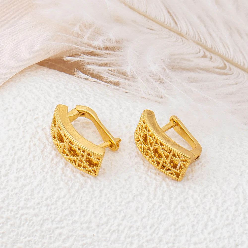 Circular Hollow Bracelet Necklace Ring Earring 4pcs Set 18k Gold-Plated Copper Jewelry Accessories Geometric Pattern Gifts