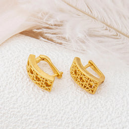 Circular Hollow Bracelet Necklace Ring Earring 4pcs Set 18k Gold-Plated Copper Jewelry Accessories Geometric Pattern Gifts
