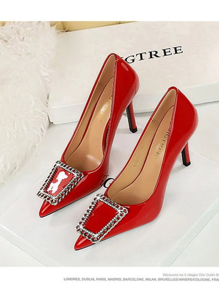 Woman 10cm High Heels Patent Leather Shallow Mouth
