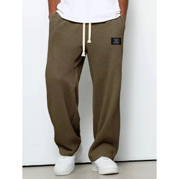 American Style Men's Waffle Textured Wide Leg Sweatpants Drawstring Elastic Waist Casual Loose Fit Streetwear Joggers