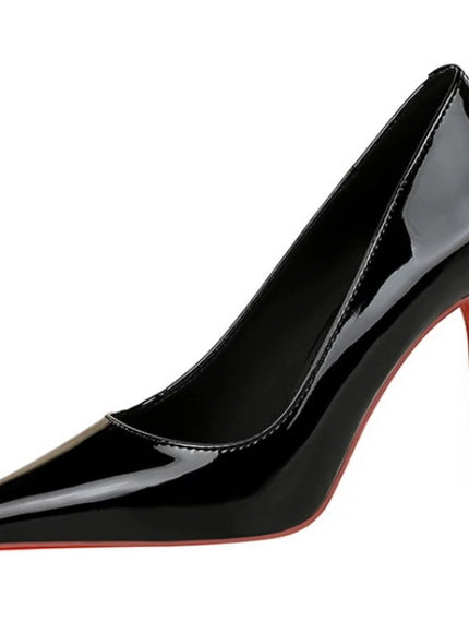 Fashionable Simple Slim Heels High Heels Glossy Patent
