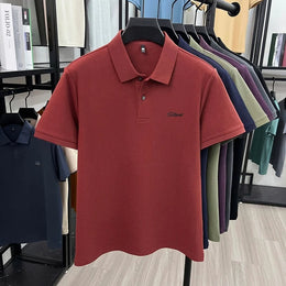 Men's Summer New Cotton 100% Short-Sleeved Polo Shirt, Collar Brand Printed T-Shirt, Breathable Casual Business Men's Clothing