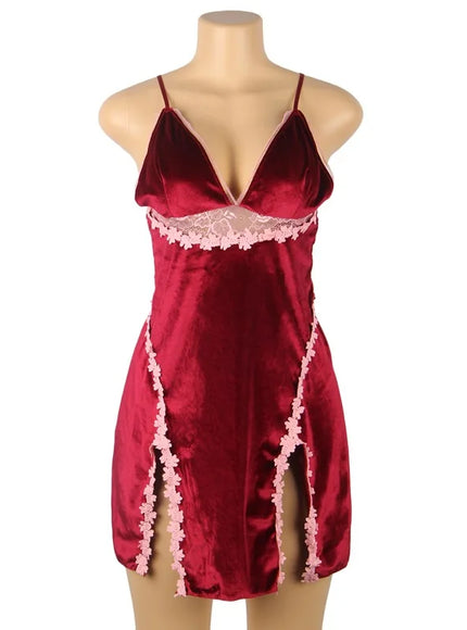 Plus Size/Big Size Luxury Velvet Lingerie Babydoll Chemise For Fat women sexy sleepwear  nighty for Ladies M-5XL