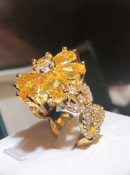 💋 New Women's Ring Yellow Zircon Flower - Silver Plated