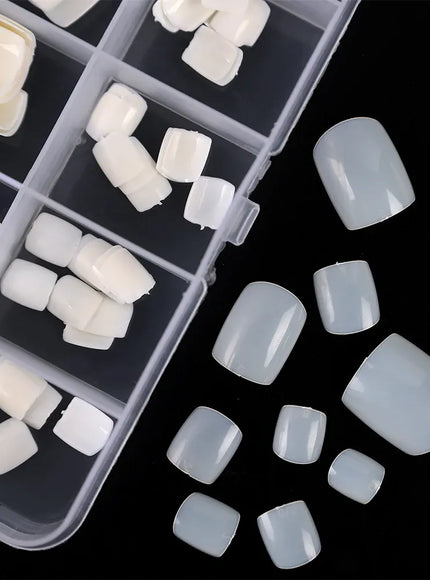KissIcon Short Square Fake Toe Nails Box Natural