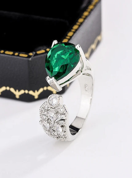 Stylish 925 Silver Ring for Women with High Quality Zircon Jewelry Set with Green Zircon Opening Ring Party Jewelry Bridal Ring