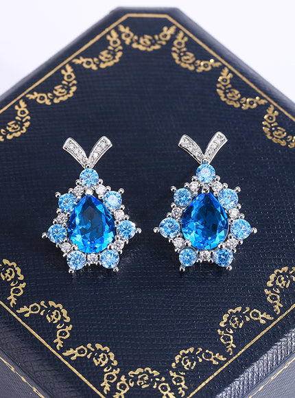KissIcon Silver Plated Zircon Jewelry Set Sapphire Earrings
