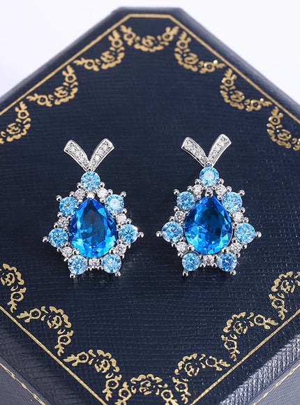 KissIcon Silver Plated Zircon Jewelry Set Sapphire Earrings