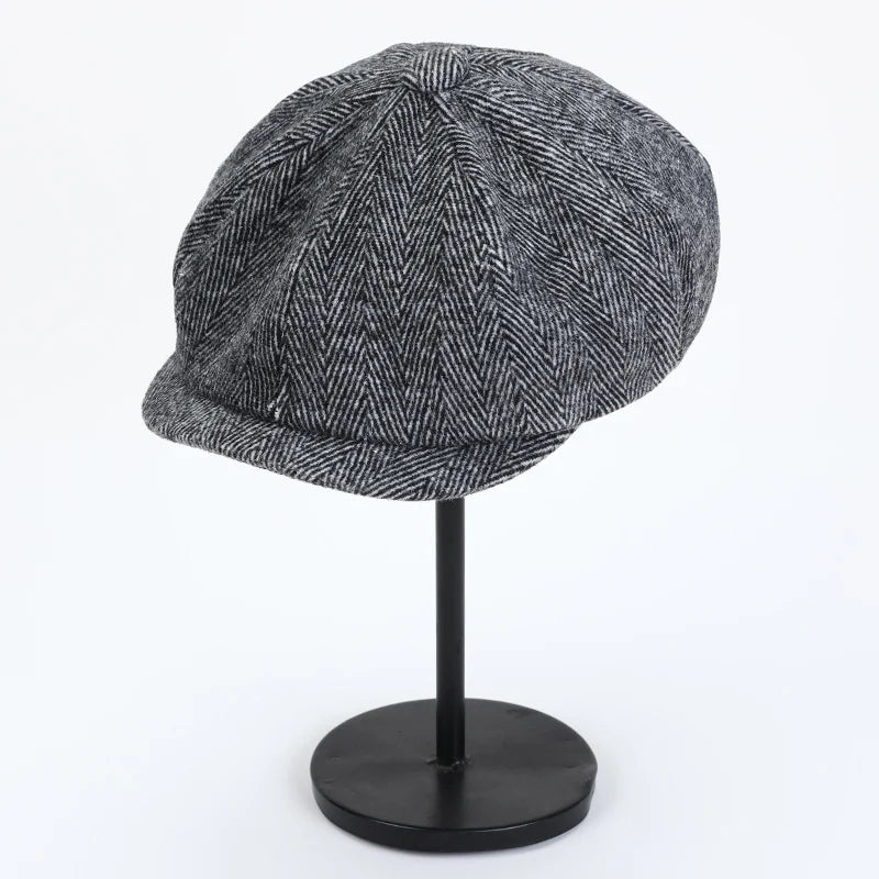 Men's Tweed British Newsboy Hat Herringbone Gatsby Hat Street Hats Octagonal Brim Hat Four Seasons Hip Hop Beret Painter Hat