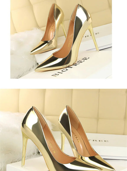 Fashion Metal Women Patent Leather Shallow Mouth Thin