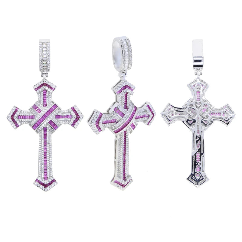 2025 New Cross Pendant for Men Women Full Iced Out Cubic Zircon Hip Hop Necklace Link Chain Fashion Rock Jewelry